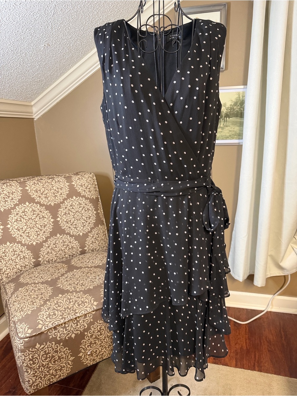 Tahari Black and white  polkadot flirty dress